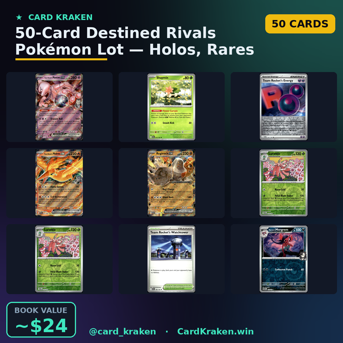 50-Card Destined Rivals Pokémon Lot — Holos, Rares & More