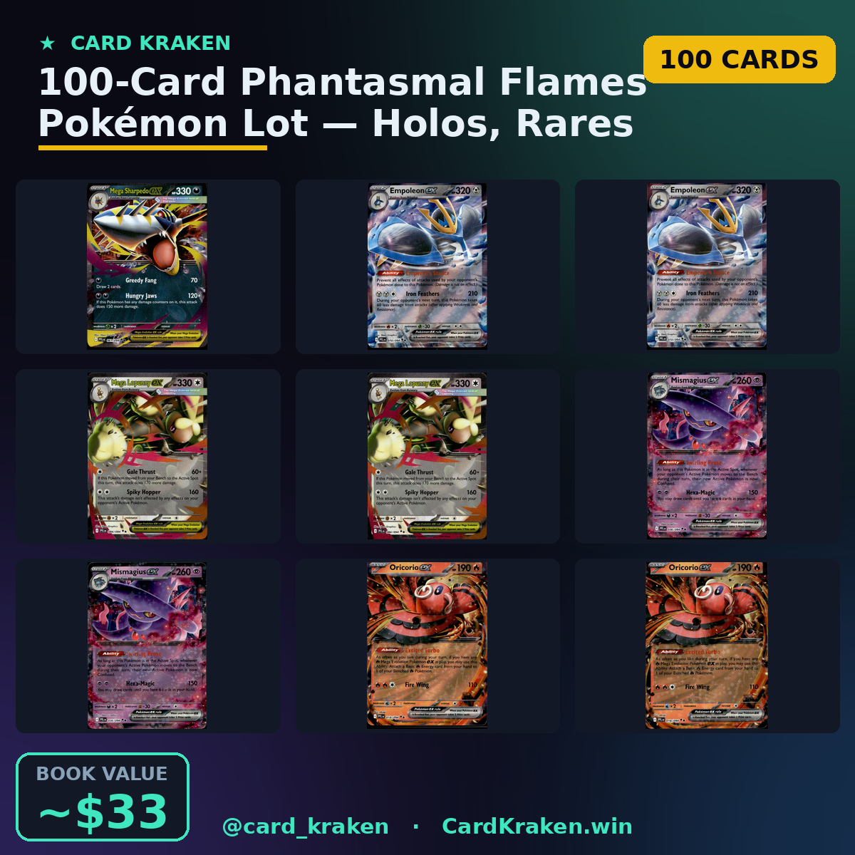 100-Card Phantasmal Flames Pokémon Lot — Holos, Rares & More