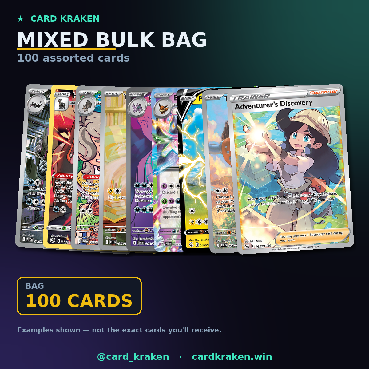 100 Pokémon Cards Bulk Value Bag — 10+ Holos Guaranteed